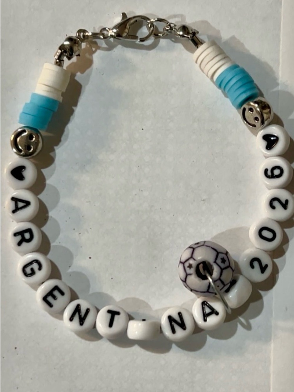 White and Blue Beaded ARGENTINA 2026 Bracelet hand made $50.00 each